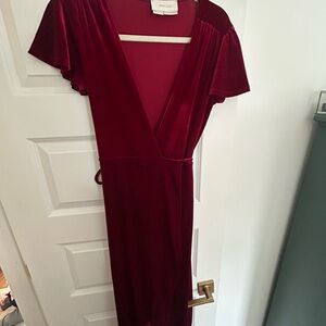BHLDN Thrive Velvet Wrap Dress – Burgundy – Wedding Guest – Size XS